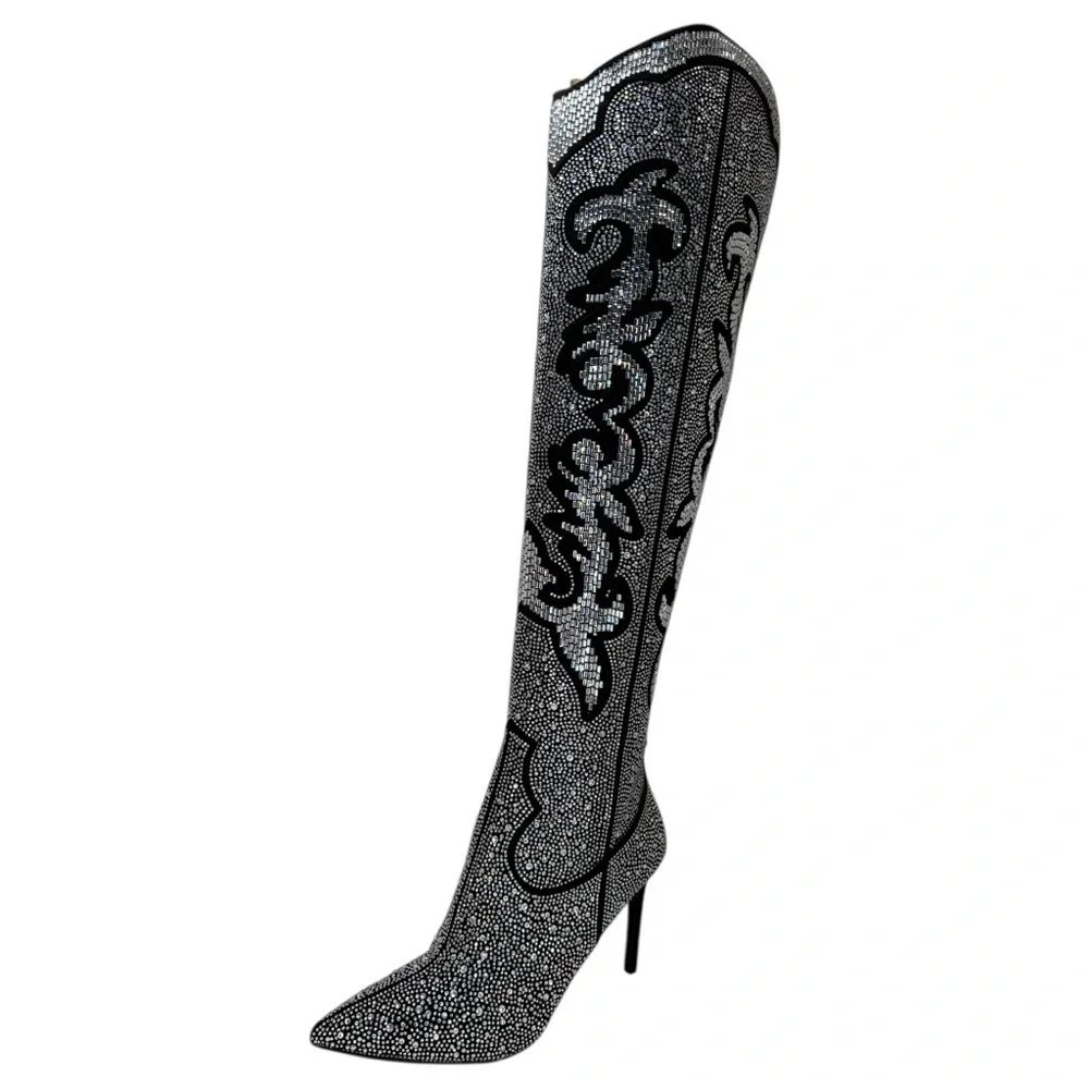 INC Iresa4 Rhinestone Crusted Western Style OTK Heeled Womens Boots Size 6M